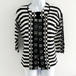 Imagini Top & Cardigan 2-Piece Set Black White Stripes Jewels Spring Set